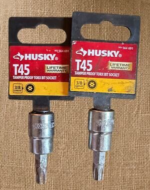 Lot of 2 Husky T45 Tamper Proof Torx Bit Sockets 3/8” Drive H3DTPTBST45 NOS